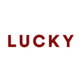 Bold red 'LUCKY' text on a white background, representing positivity and fortune.