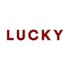 Bold red 'LUCKY' text on a white background, representing positivity and fortune.